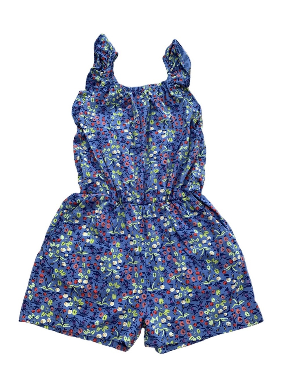 Tea Collection Size 8 Blue Fruit Floral Print Tank One Piece Shorts Romper